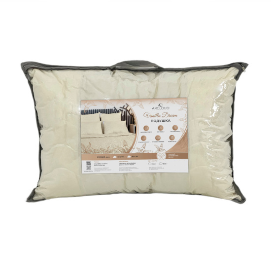 Подушка Vanilla Dream /мікрофібра №12 Beige/274 50*70 у сумці з кантом (AR CLOUD) ( Подушка з кантом 50*70 холофайбер (550г) у сумці )