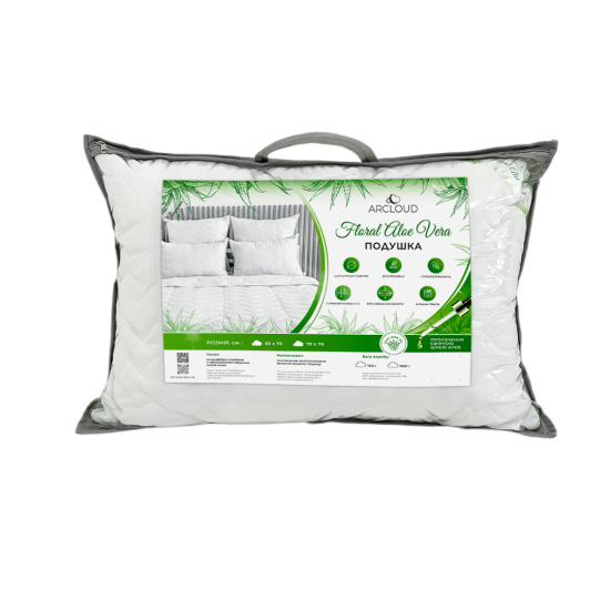 Подушка Аloe vera /мікрофібра Plain White/SKOBA 20 50*70 у сумці з кантом (AR CLOUD) ( Подушка з кантом 50*70 холофайбер (550г) у сумці )