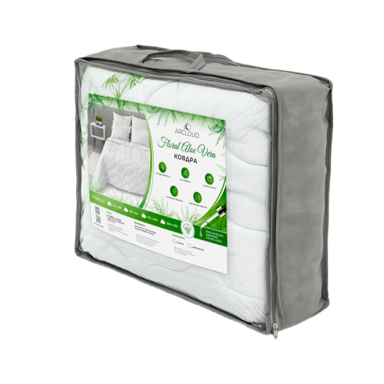 Ковдра зима ALOE VERA 1,40х2,05 у сумці (AR CLOUD ( ковдра 1,4*2,05  мікрофібра Plain White Аloe vera/ SKOBA 40/ силікон 350/стрічка зелена/ у сумці)