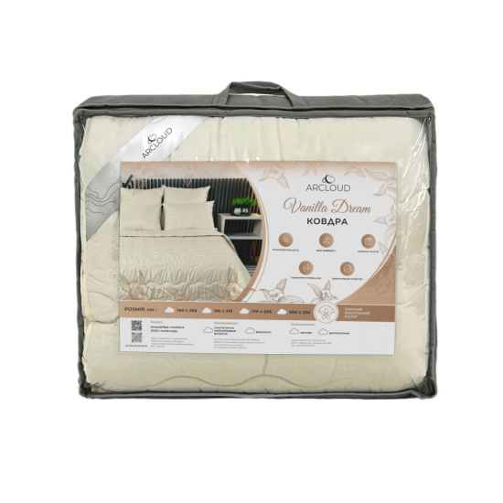 Ковдра зима VANILA DREAM 2,00х2,20 у сумці (AR CLOUD) ( ковдра з бейкою 2,0*2,20 мікрофібра №12 Beige/ 274/ силікон 350/ бейка №12 Beige/ у сумці)