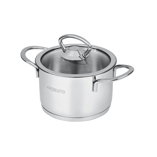 AR0609S Каструля Ardesto Luna, скляна кришка, 0.9 л, нержавіюча сталь
