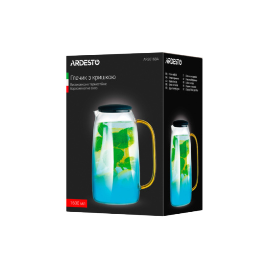 AR2616BA Глечик Ardesto Blue Atlantic з кришкою, 1600 мл, боросилікатне скло, силікон