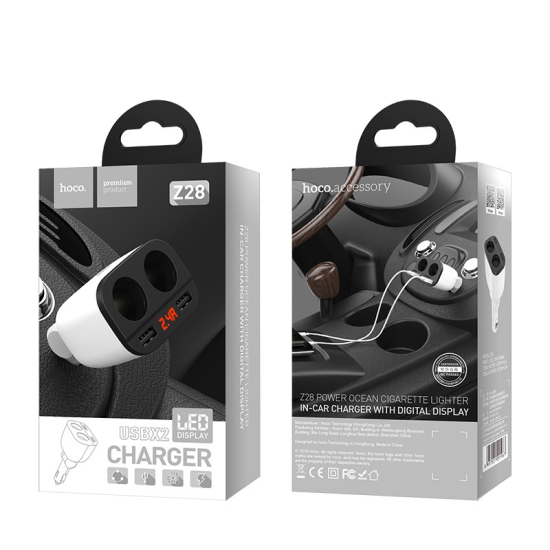 АЗУ авто зарядка HOCO Z28 Power ocean 2USB LED 3.1A