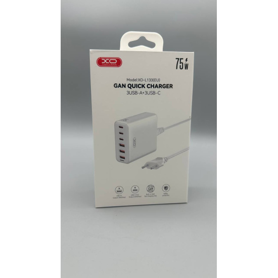 СЗУ XO. L133 75W GaN 3 USB +3 TYPE-C Desktop Fast Charger 1.5м
