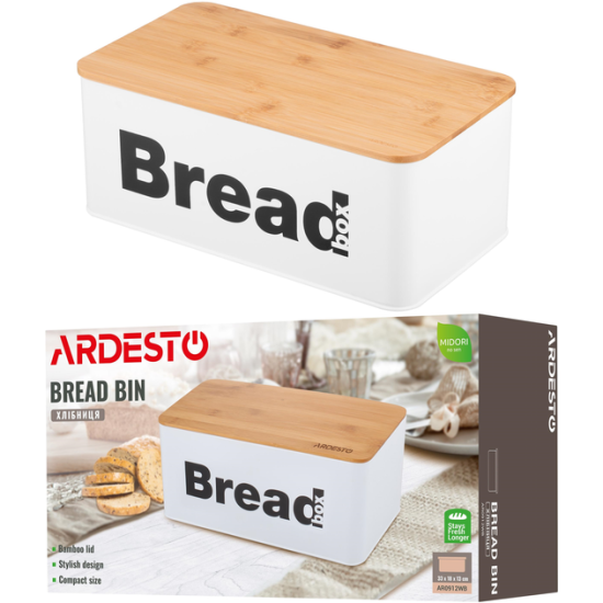 AR0912WB Хлібниця Ardesto Midori 33х18х13см, метал, бамбук, білий