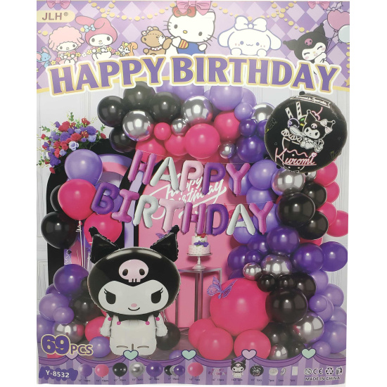 Фотозона з пов.куль.69шт.-Happy Birthday-Kuromi 50см,фольг.,латексн.шари.,шари-літери,скотч (10*10), 3 299,0053 (8532)