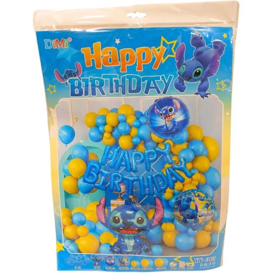 Фотозона з пов.куль. -Happy Birthday "Стіч"- кульки 59шт.,плакат -блакитна (10*10), 3 303,00926 (365)