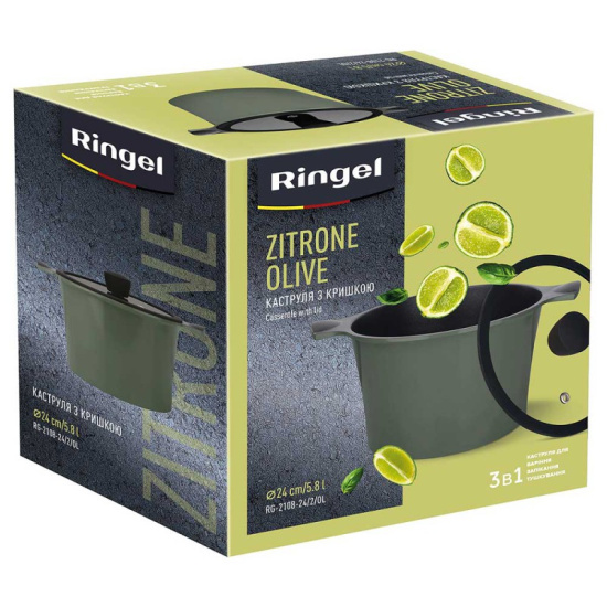 Каструля RINGEL Zitrone Olive висока (5.8л) 24x16.2 з кришкою RG-2108-24/2/OL