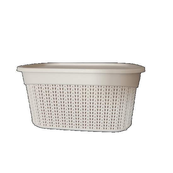 "PLAST ART" (M-1089) КОШИК  В'ЯЗКА З КРИШКОЮ  (33x24,2x16,5 CM)  9 L (24) (кремовий)